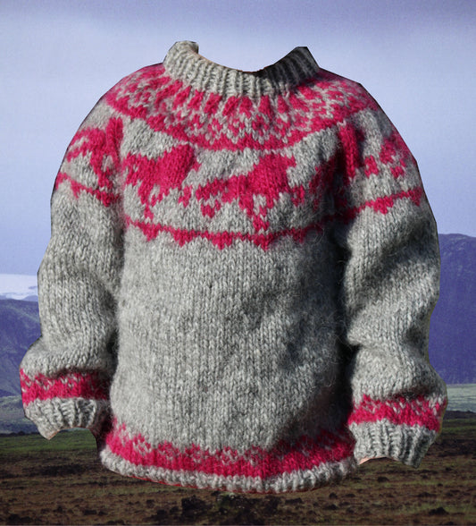 Strickpaket Álafoss Tölter Kinder grau-pink